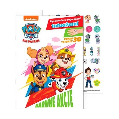 Psi Patrol. Rysowanki z bajecznymi tatuażami część 1. Barwne akcje motyleksiazkowe.pl