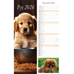 Kalendarz 2026 paskowy Psy (13 plansz) motyleksiazkowe.pl