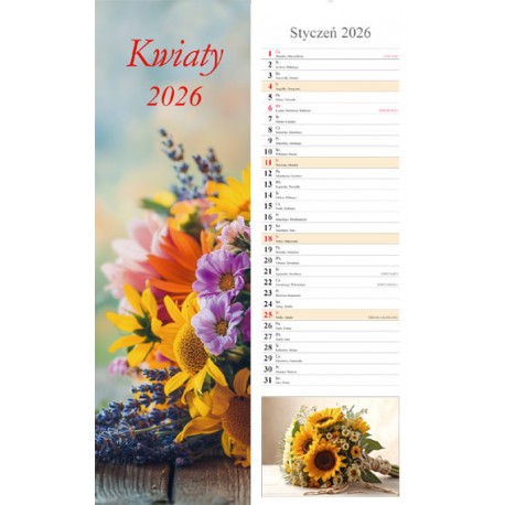 Kalendarz 2026 paskowy Kwiaty (13 plansz) motyleksiazkowe.pl
