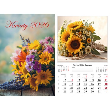 Kalendarz ścienny 2026 Kwiaty motyleksiazkowe.pl