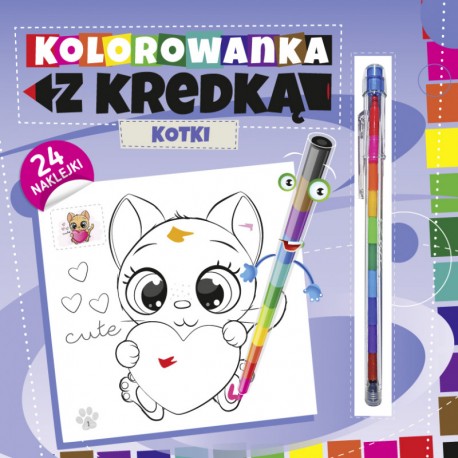 Kolorowanka z kredką. Kotki motyleksiazkowe.pl