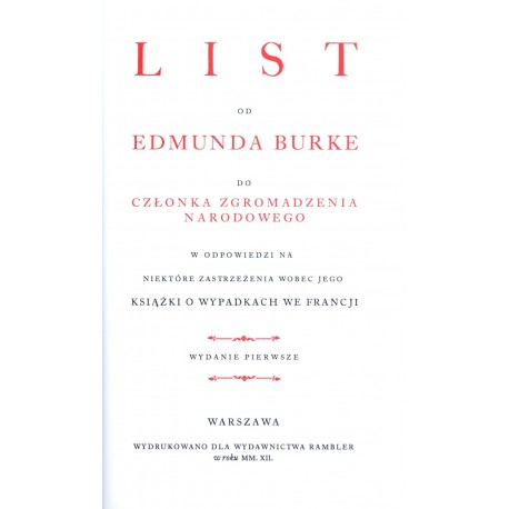 List od Edmunda Burke do członka Zgromadzenia Narodowego w odpowiedzi na niektóre zastrzeżenia wobec jego książki